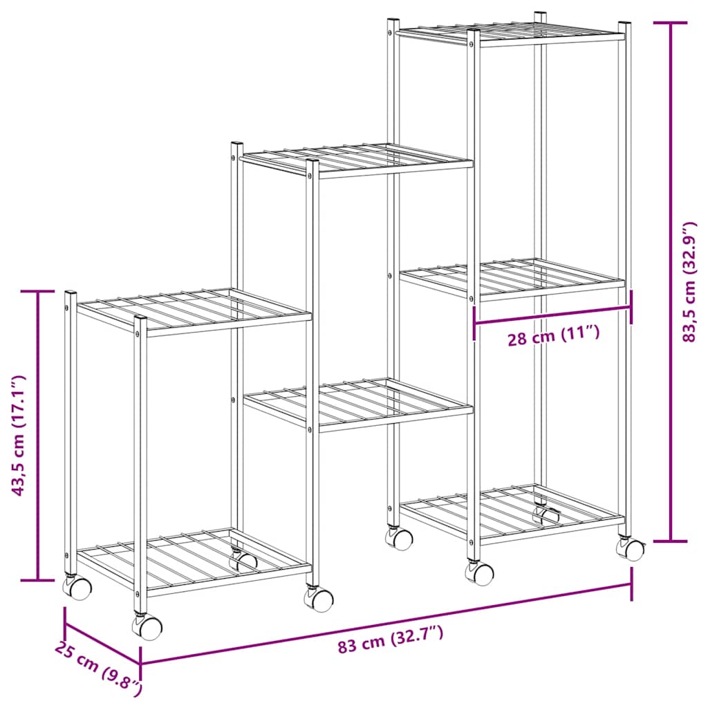Flower Stand with Wheels 83x25x83.5 cm Black Iron