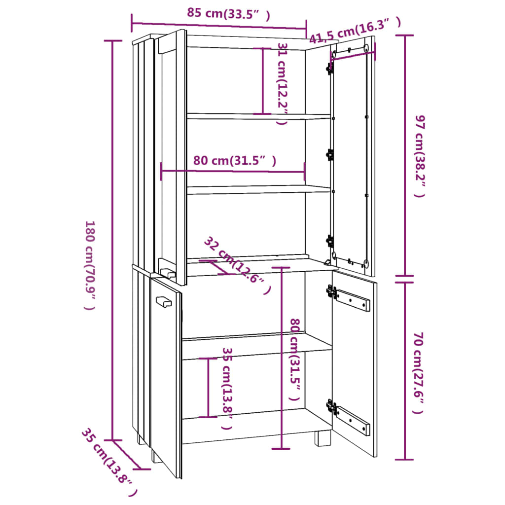 Highboard HAMAR Solid Wood Pine Honey Brown