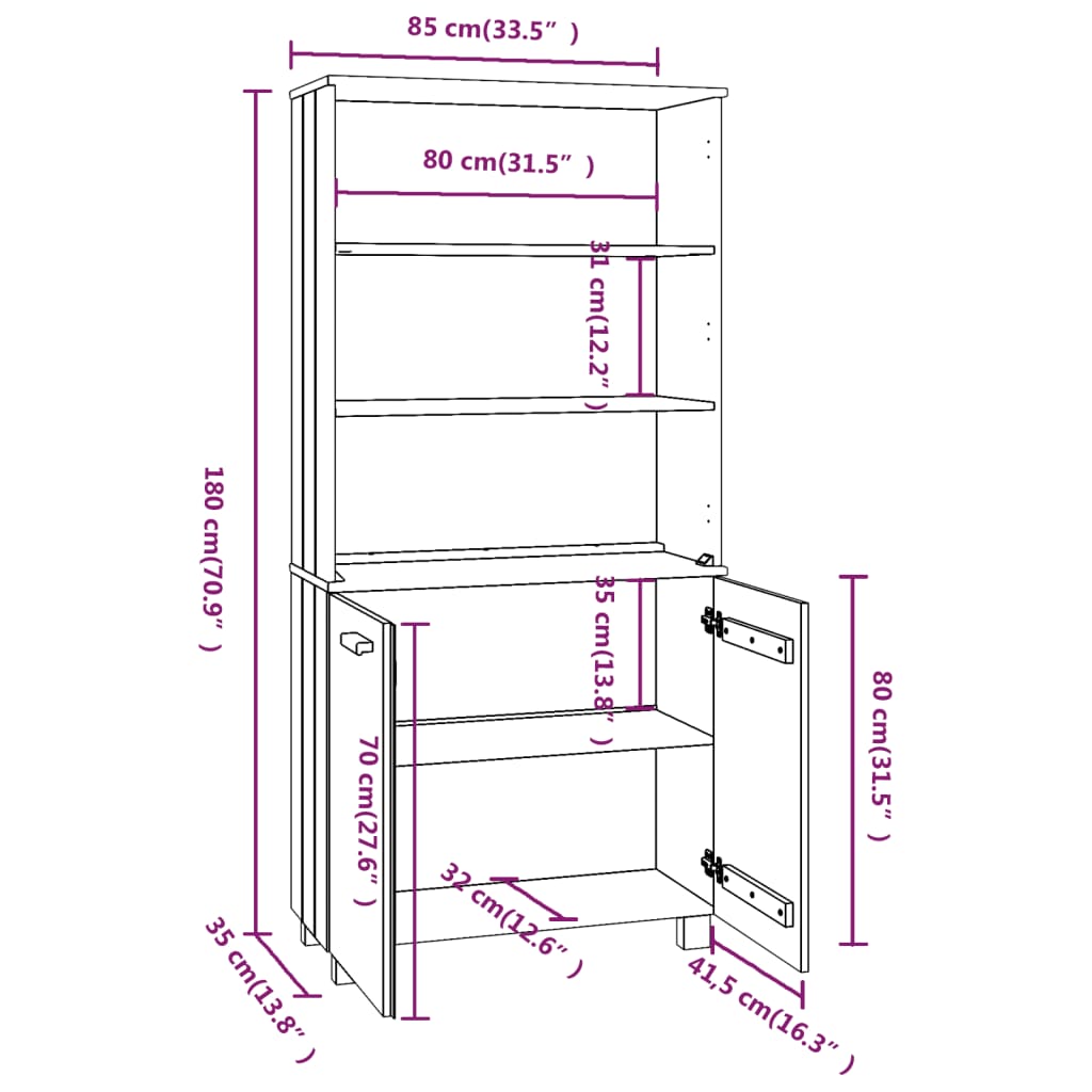 Highboard HAMAR Solid Wood Pine Honey Brown