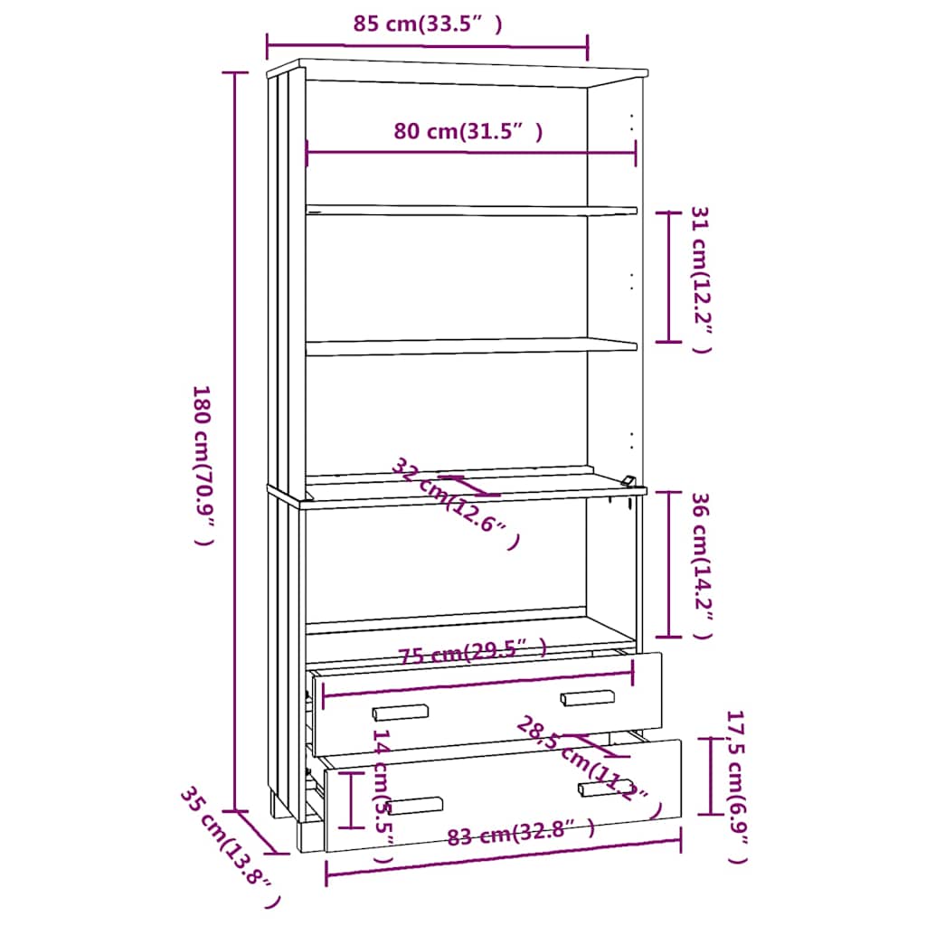 Highboard "HAMAR" Solid Wood Pine Light Grey