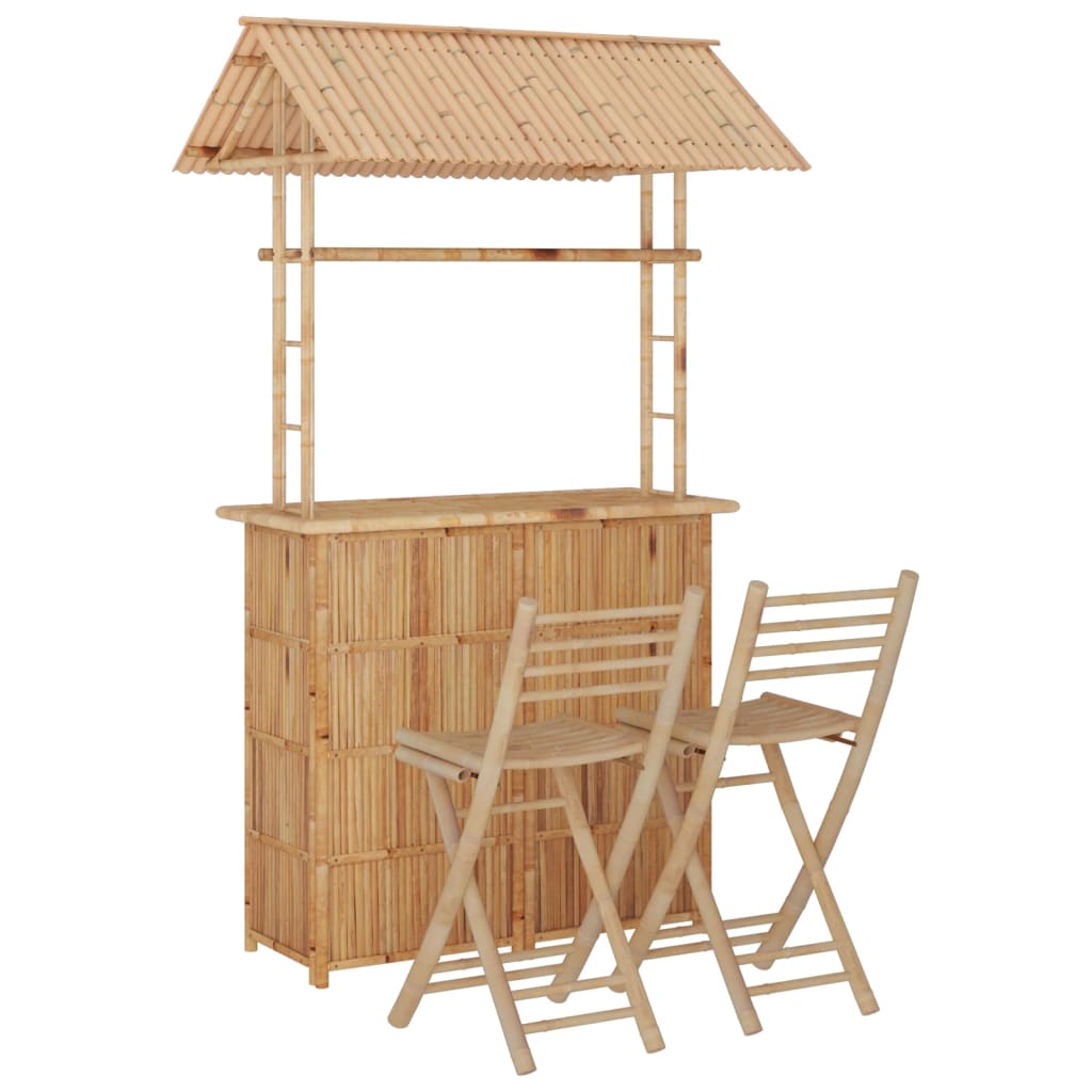 Bar Set | Natural Bamboo | Bamboo, Woven Banana Leaves, Galvanized Steel