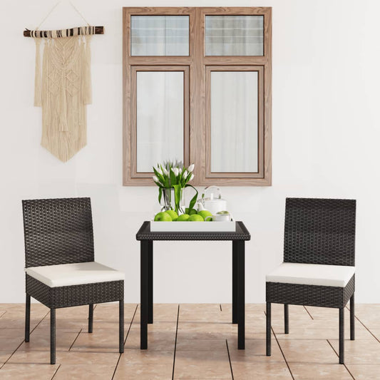 Outdoor Dining Set | Black,Cream | Poly rattan | 3 Piece Set | Durable