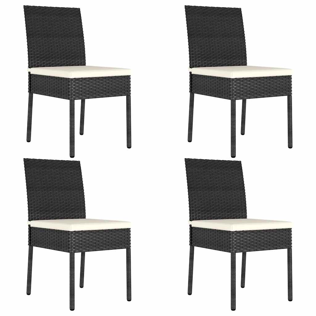 5 Piece Outdoor Dining Set with Cushions Poly Rattan Black