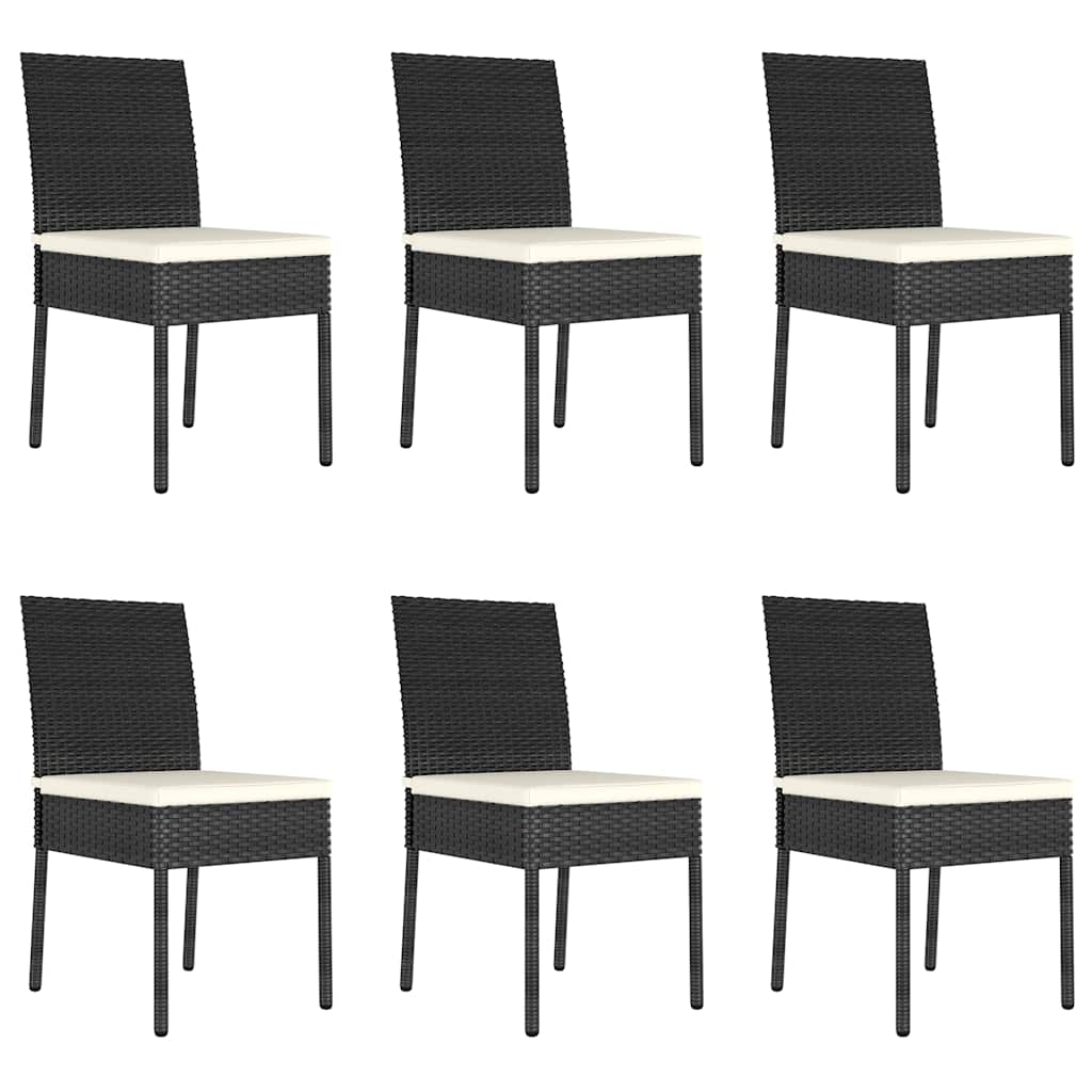 7 Piece Outdoor Dining Set with Cushions Poly Rattan Black