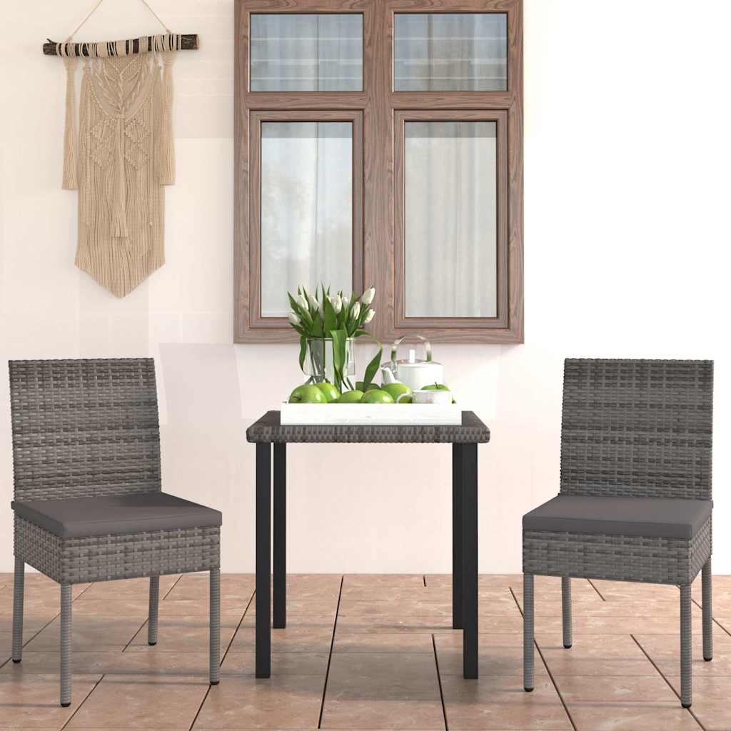 3 Piece Outdoor Dining Set with Cushions Poly Rattan Grey