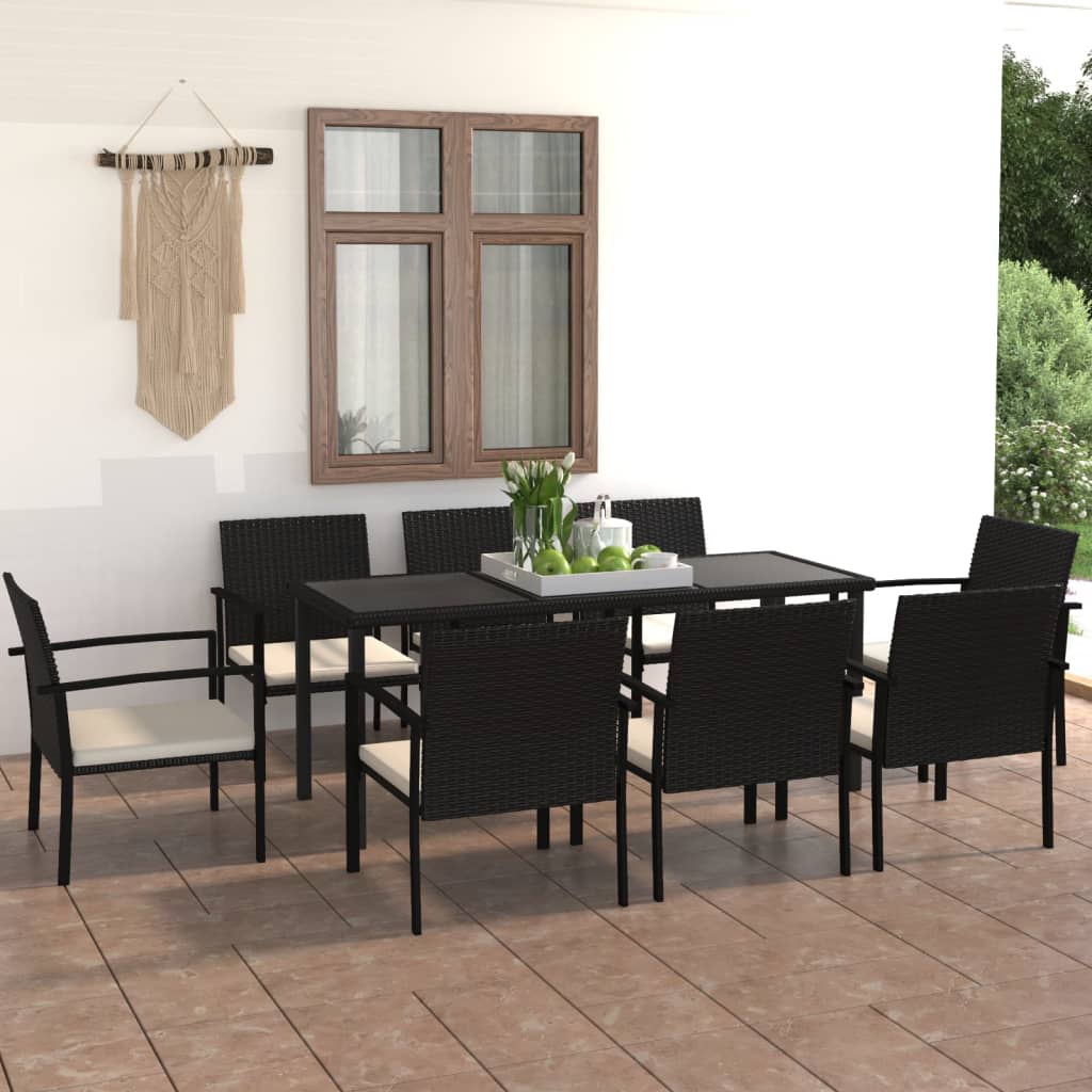 Outdoor Dining Set | Black | Poly rattan | 9 Piece Set | Durable