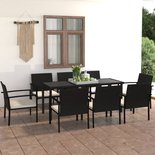 Outdoor Dining Set | Black | Poly rattan | 9 Piece Set | Durable