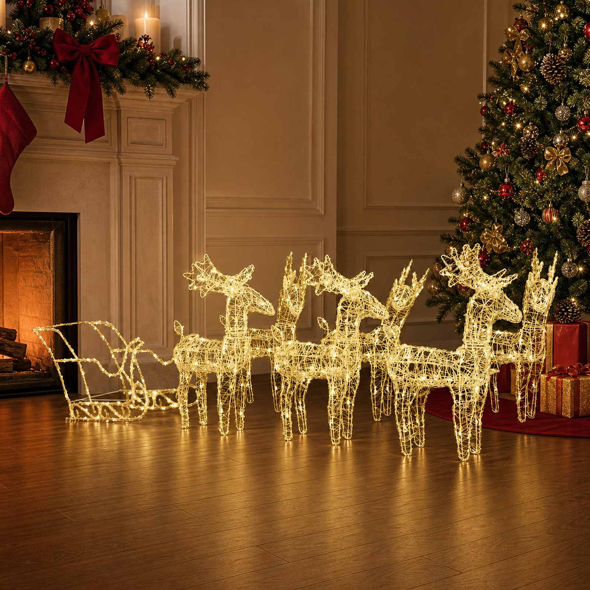 Reindeers & Sleigh Christmas Decoration 320 LEDs Acrylic