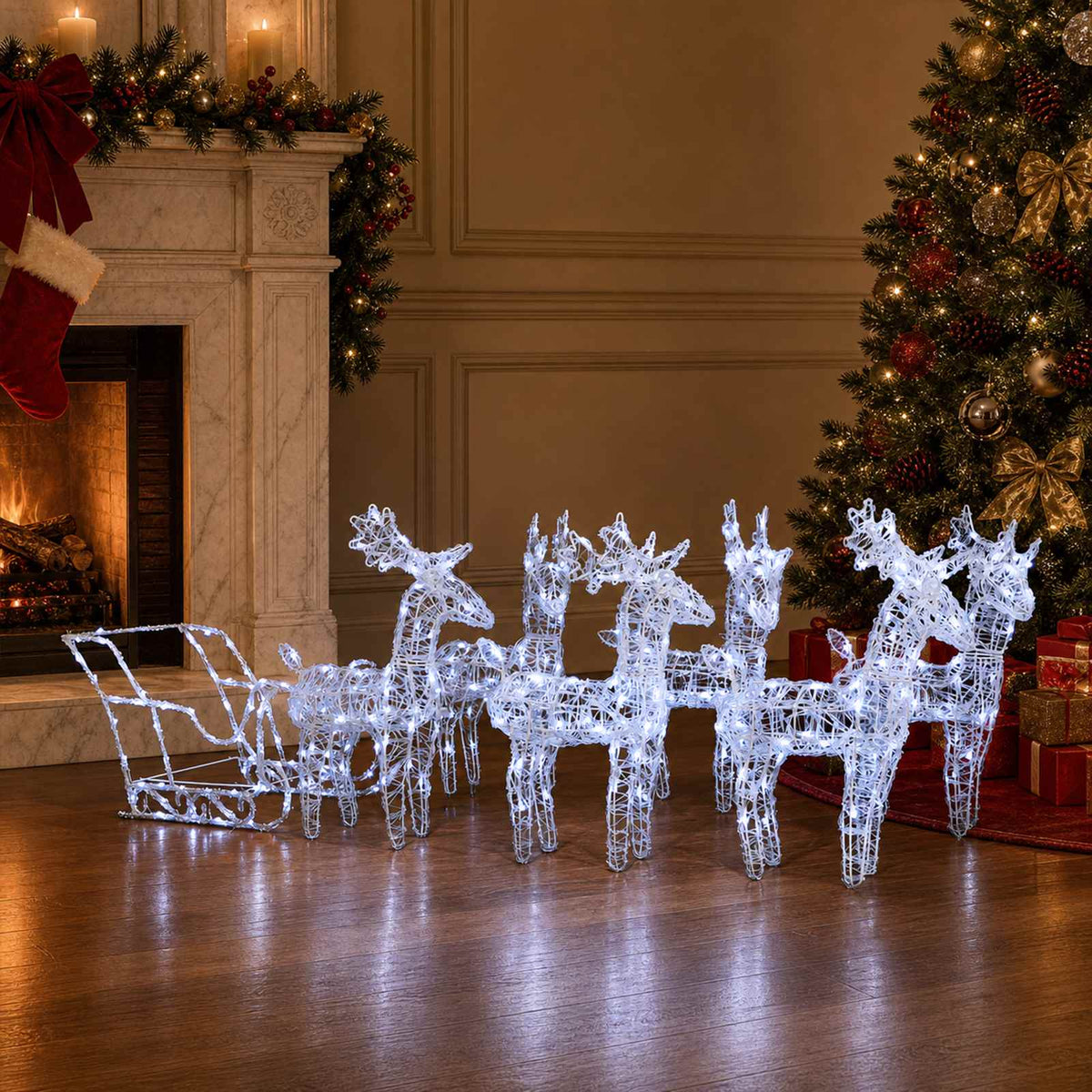Reindeers & Sleigh Christmas Decoration 320 LEDs Acrylic