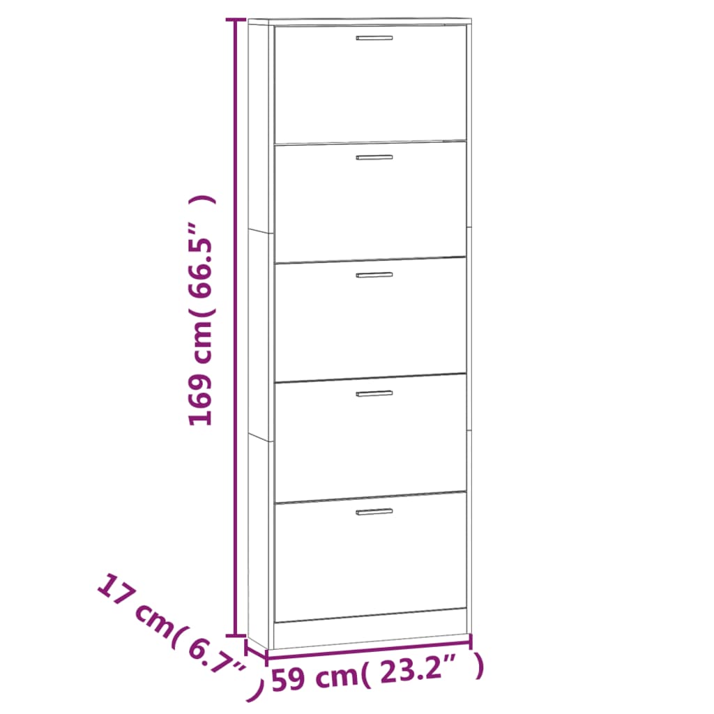 Shoe Cabinet Concrete Grey 59x17x169 cm Engineered Wood