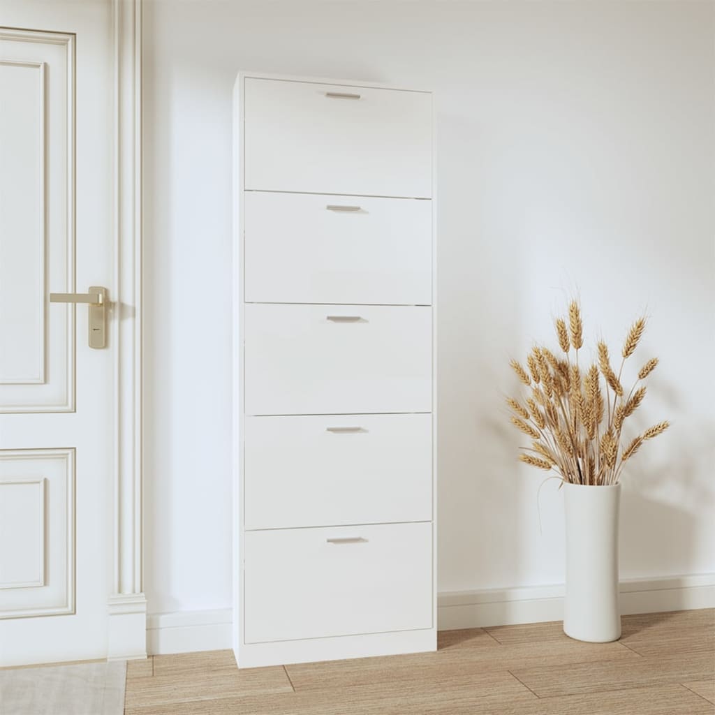 Shoe Cabinet High Gloss White 59x17x169 cm Engineered Wood
