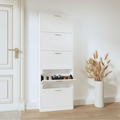 Shoe Cabinet High Gloss White 59x17x169 cm Engineered Wood