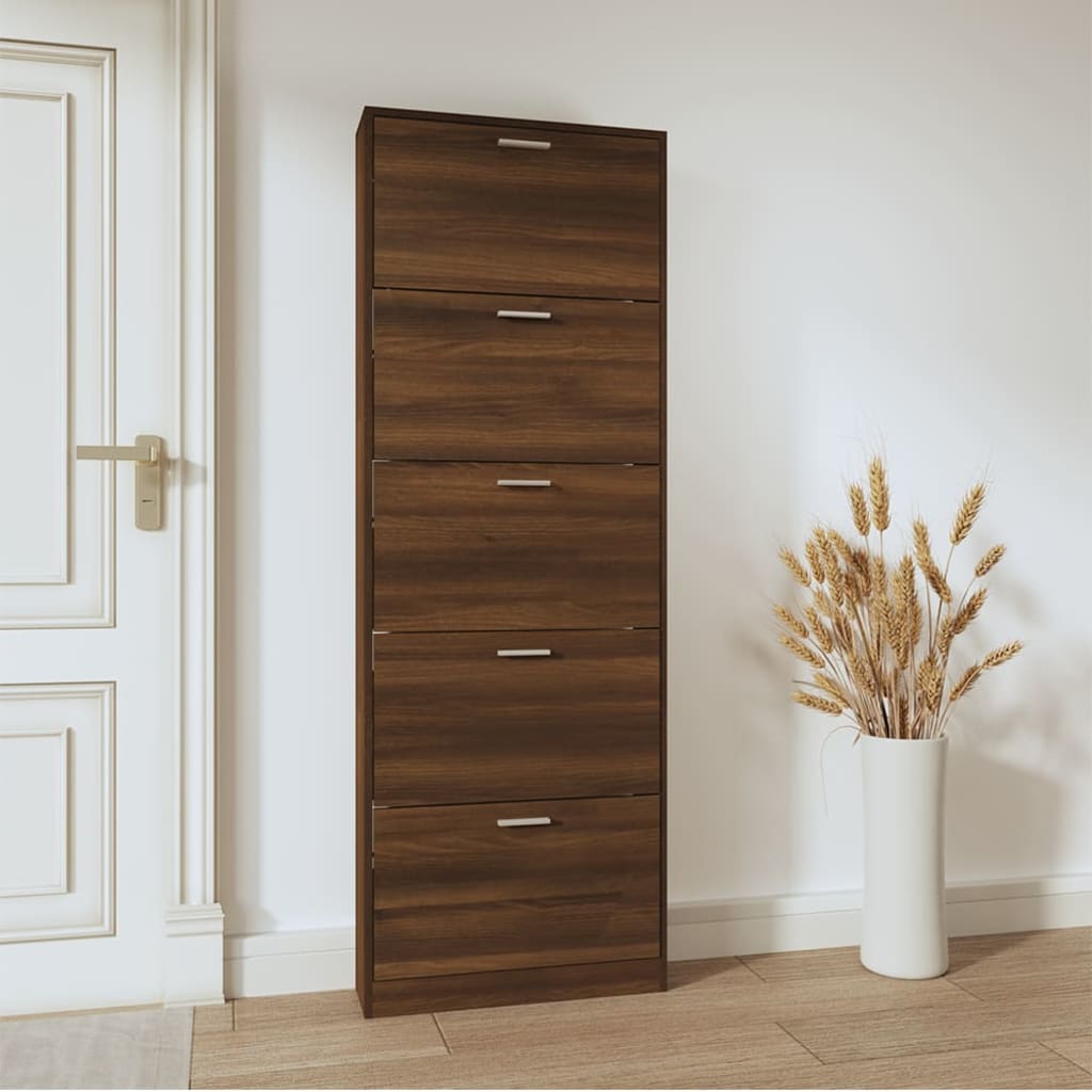 Shoe Cabinet Brown Oak 59x17x169 cm Engineered Wood