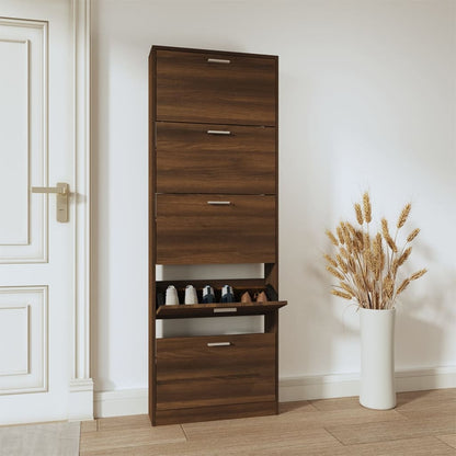 Shoe Cabinet Brown Oak 59x17x169 cm Engineered Wood