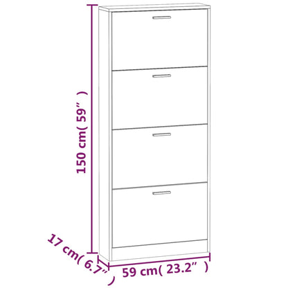 Shoe Cabinet Oak 59x17x150 cm Engineered Wood