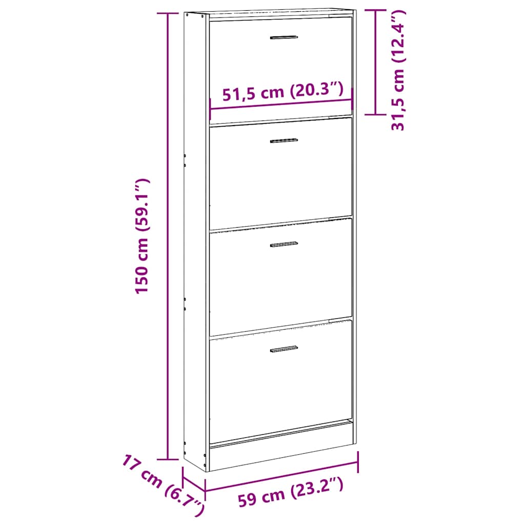 Shoe Cabinet Black 59x17x150 cm Engineered Wood