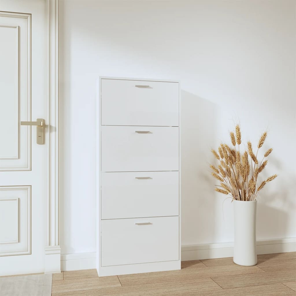 Shoe Cabinet High Gloss White 59x17x150 cm Engineered Wood