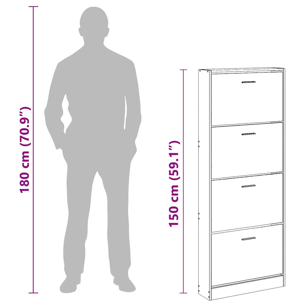 Shoe Cabinet High Gloss White 59x17x150 cm Engineered Wood
