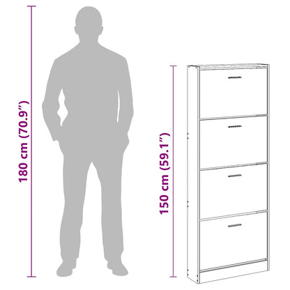 Shoe Cabinet High Gloss White 59x17x150 cm Engineered Wood
