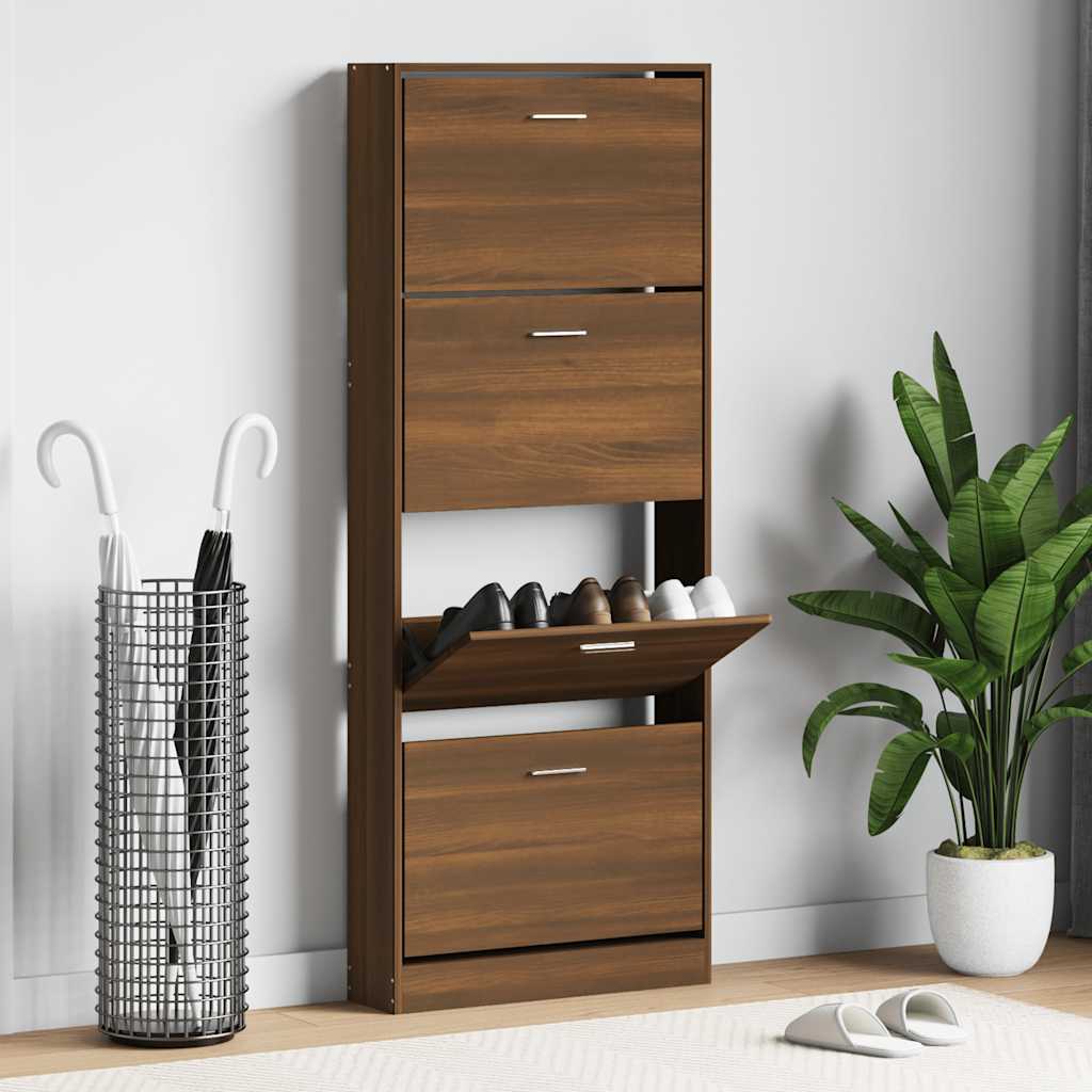 Shoe Cabinet Brown Oak 59x17x150 cm Engineered Wood
