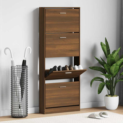 Shoe Cabinet Brown Oak 59x17x150 cm Engineered Wood