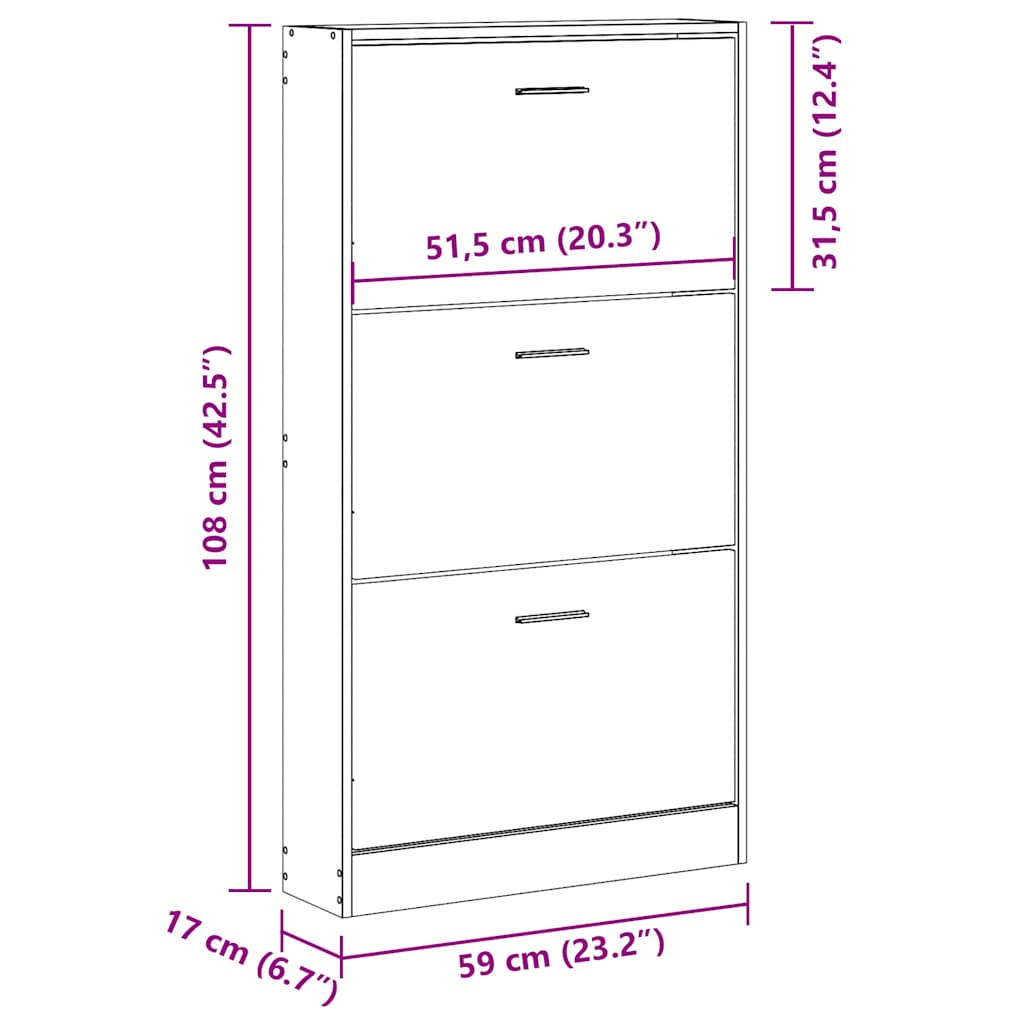 Shoe Cabinet Smoked Oak 59x17x108 cm Engineered Wood