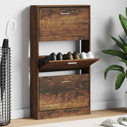 Shoe Cabinet Smoked Oak 59x17x108 cm Engineered Wood