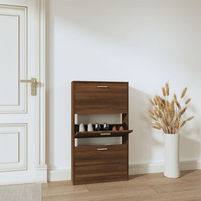 Shoe Cabinet Brown Oak 59x17x108 cm Engineered Wood