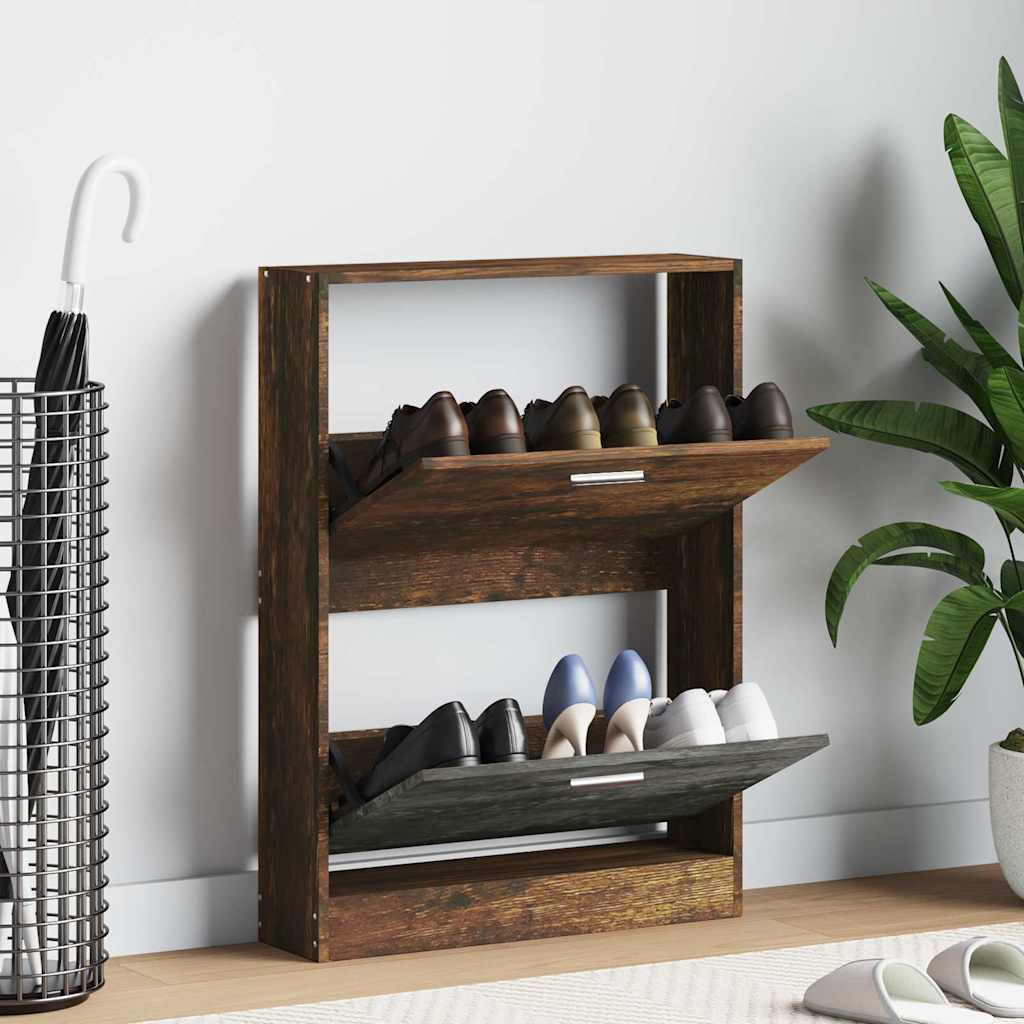 Shoe Cabinet Smoked Oak 59x17x81 cm Engineered Wood