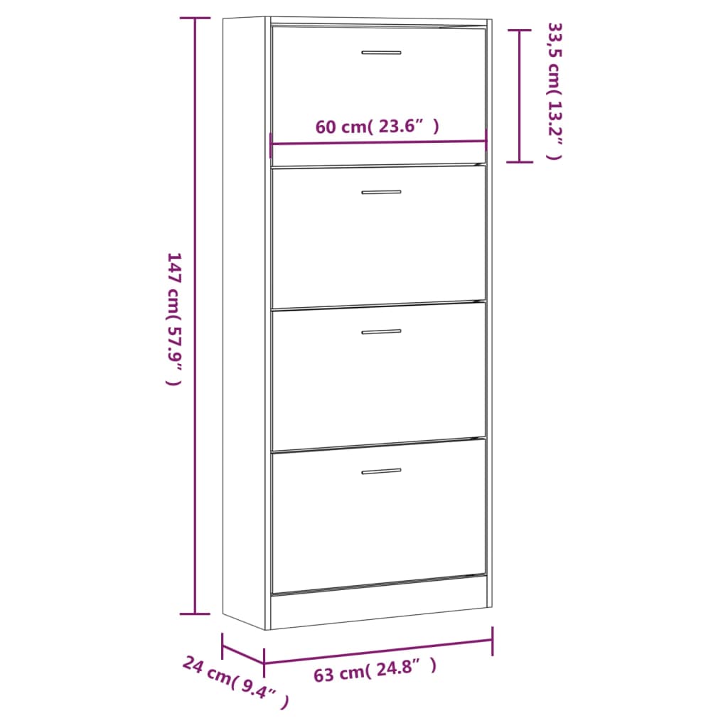 Shoe Cabinet Concrete Grey 63x24x147 cm Engineered Wood