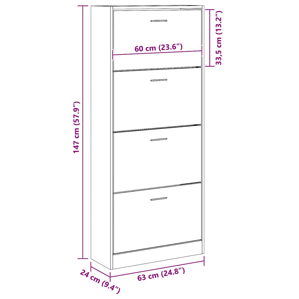 Shoe Cabinet Concrete Grey 63x24x147 cm Engineered Wood