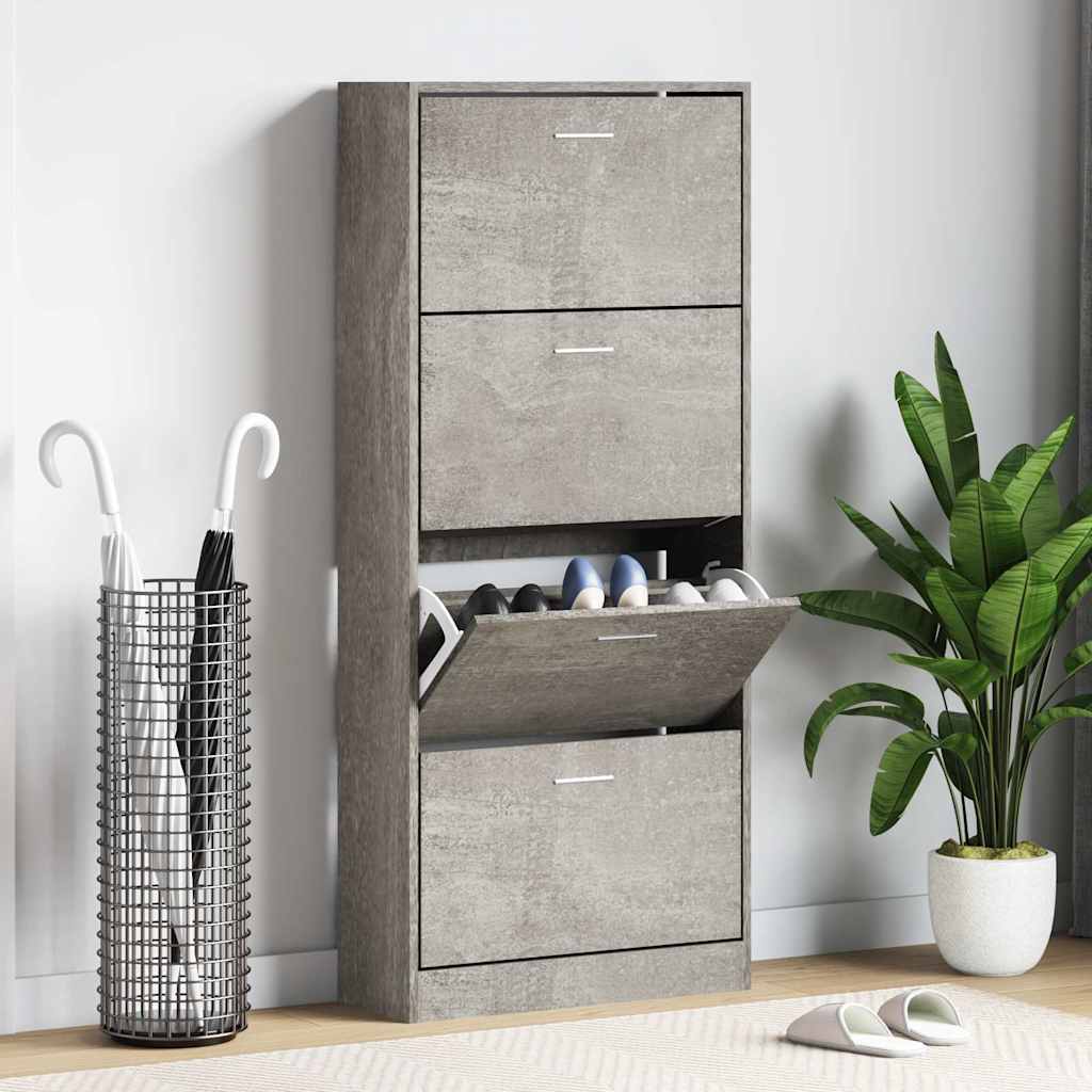Shoe Cabinet Concrete Grey 63x24x147 cm Engineered Wood