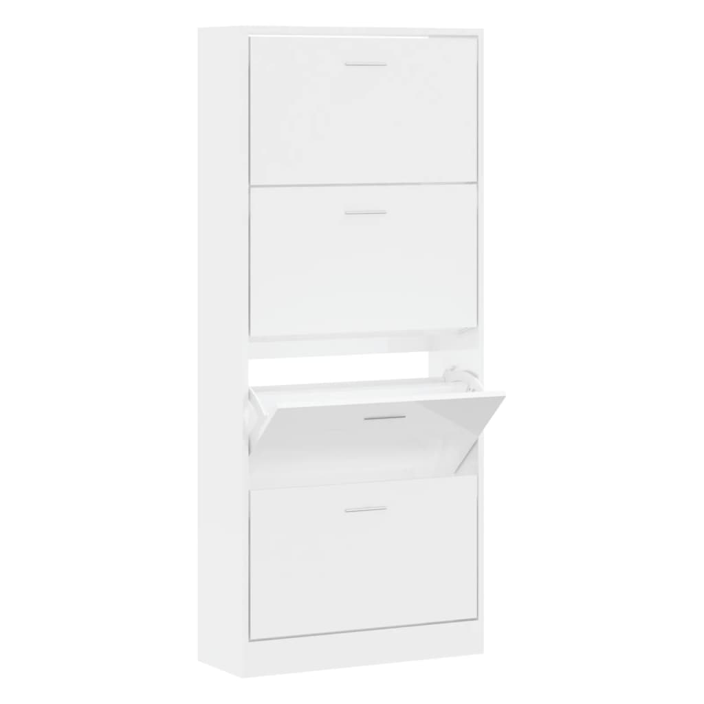 Shoe Cabinet High Gloss White 63x24x147 cm Engineered Wood