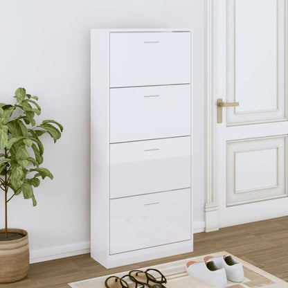 Shoe Cabinet High Gloss White 63x24x147 cm Engineered Wood
