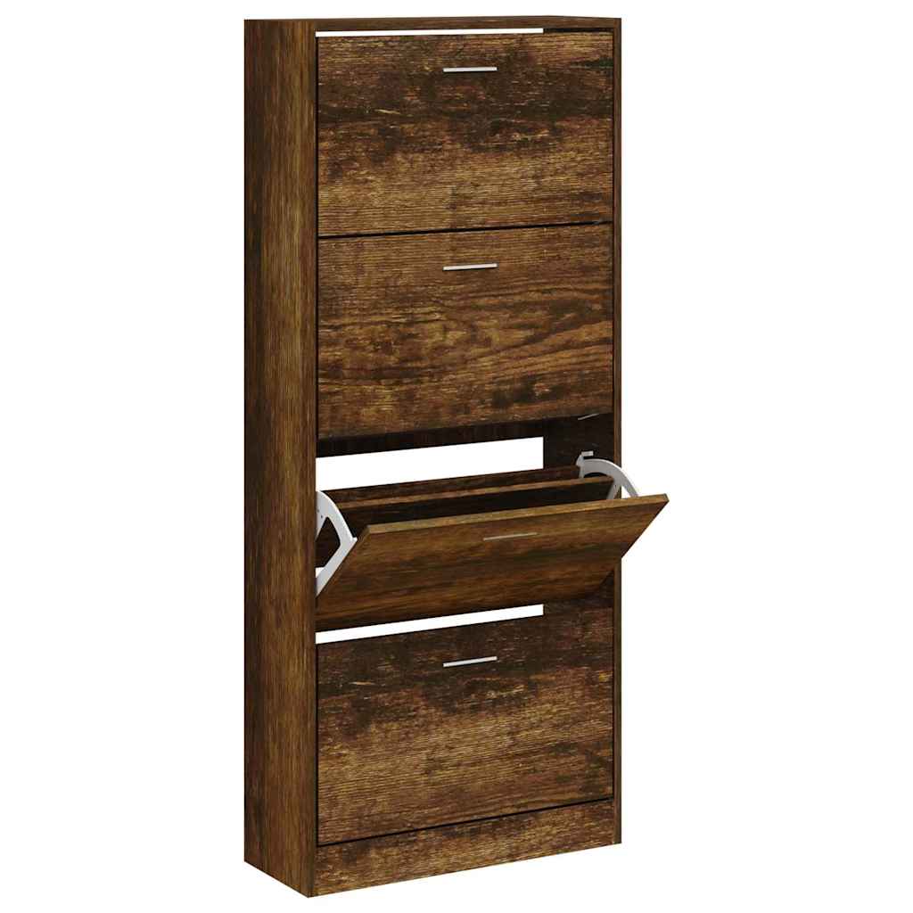 Shoe Cabinet Smoked Oak 63x24x147 cm Engineered Wood