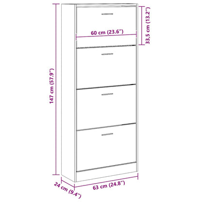 Shoe Cabinet Grey Sonoma 63x24x147 cm Engineered Wood