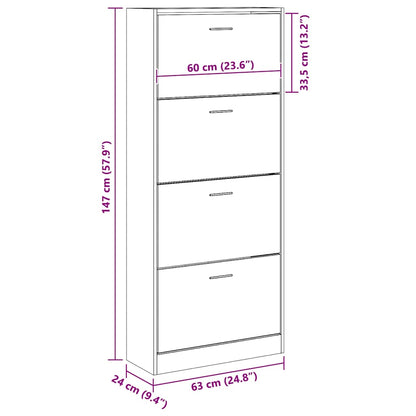 Shoe Cabinet Grey Sonoma 63x24x147 cm Engineered Wood
