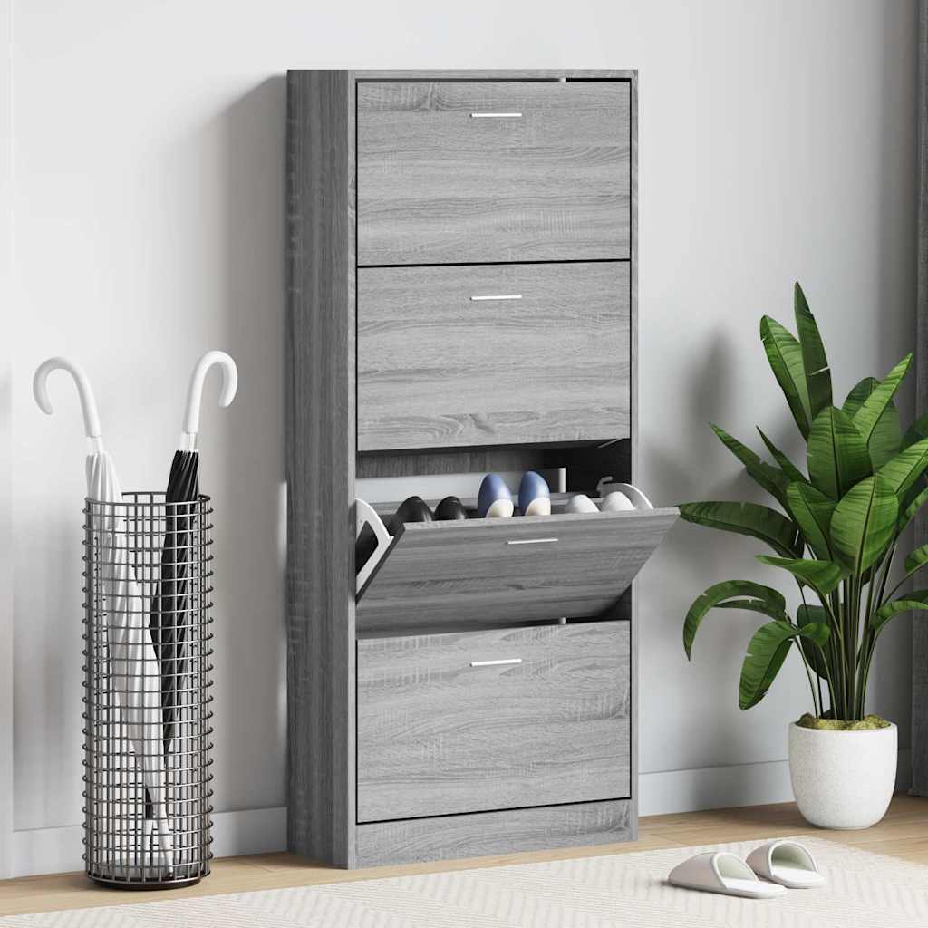 Shoe Cabinet Grey Sonoma 63x24x147 cm Engineered Wood
