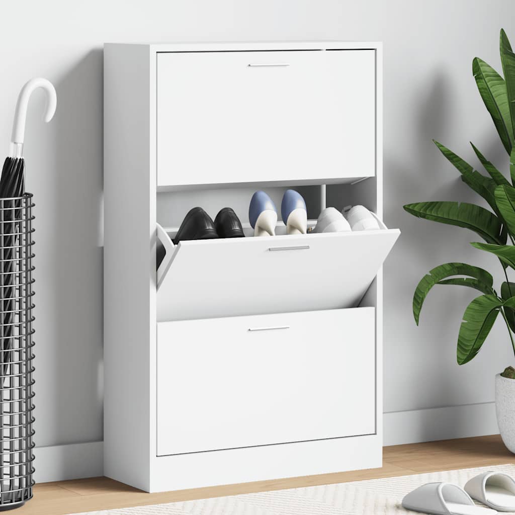 Shoe Cabinet High Gloss White 63x24x103 cm Engineered Wood