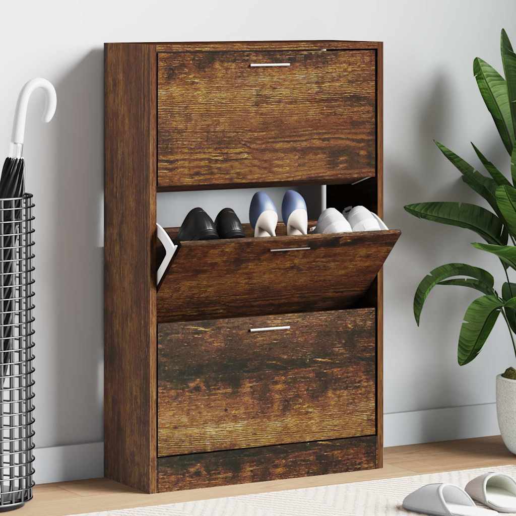 Shoe Cabinet Smoked Oak 63x24x103 cm Engineered Wood