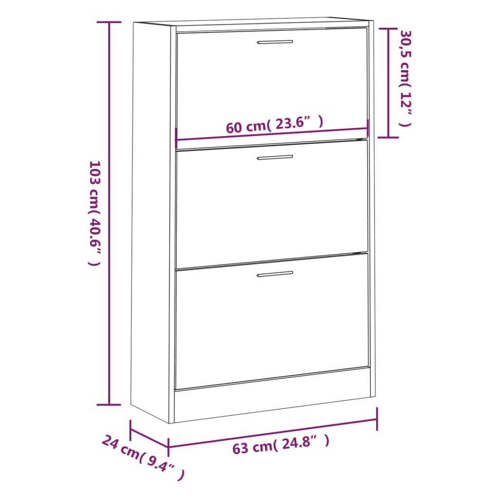 Shoe Cabinet Grey Sonoma 63x24x103 cm Engineered Wood