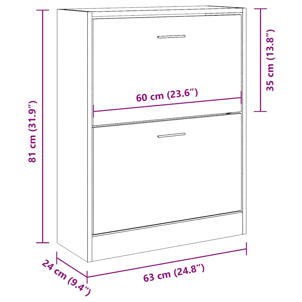 Shoe Cabinet Brown Oak 63x24x81 cm Engineered Wood