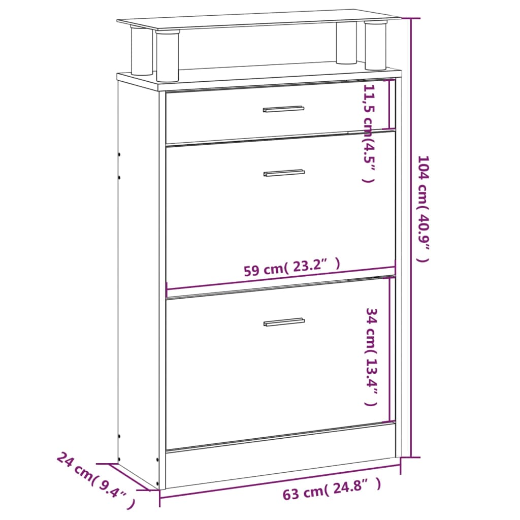 Shoe Cabinet Concrete Grey 63x24x104 cm Engineered Wood