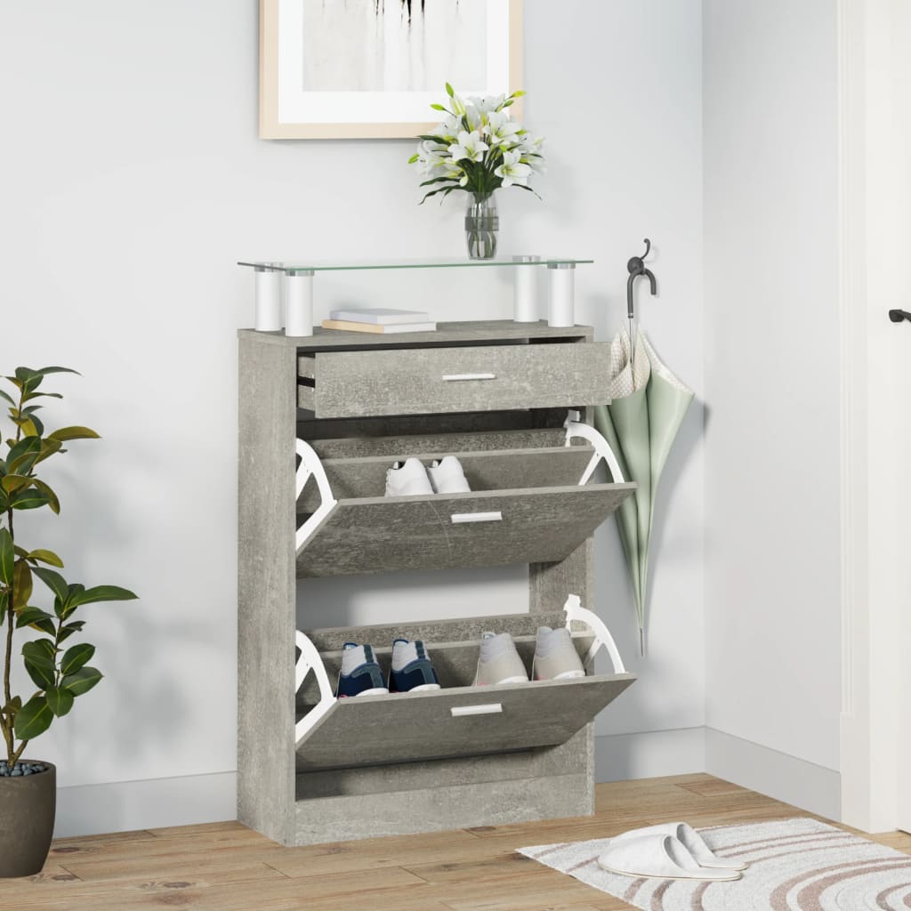 Shoe Cabinet Concrete Grey 63x24x104 cm Engineered Wood