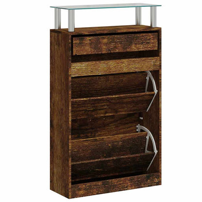 Shoe Cabinet Smoked Oak 63x24x104 cm Engineered Wood
