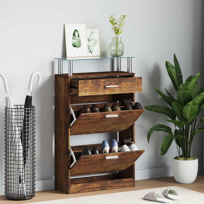 Shoe Cabinet Smoked Oak 63x24x104 cm Engineered Wood