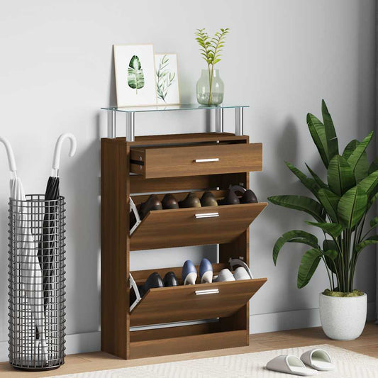 Shoe Cabinet Brown Oak 63x24x104 cm Engineered Wood