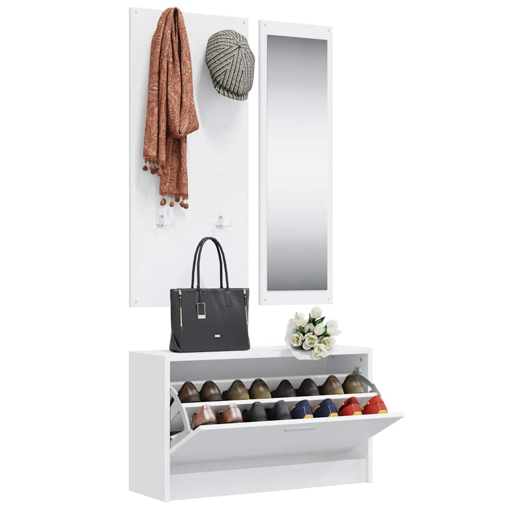 3-in-1 Shoe Cabinet Set White Engineered Wood