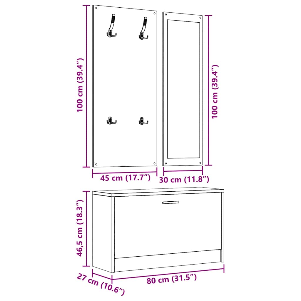 3-in-1 Shoe Cabinet Set White Engineered Wood