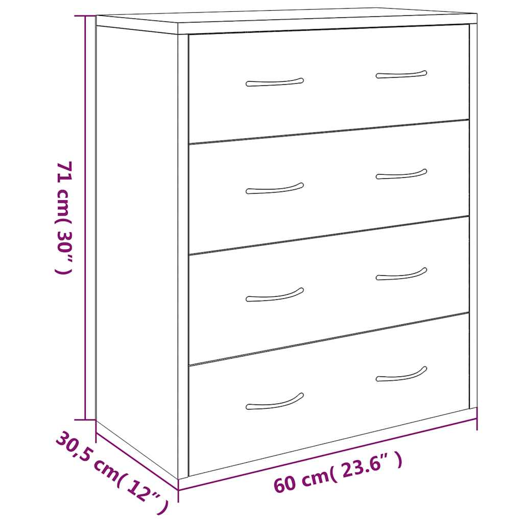 Sideboard with 4 Drawers 60x30,5x71 cm Black